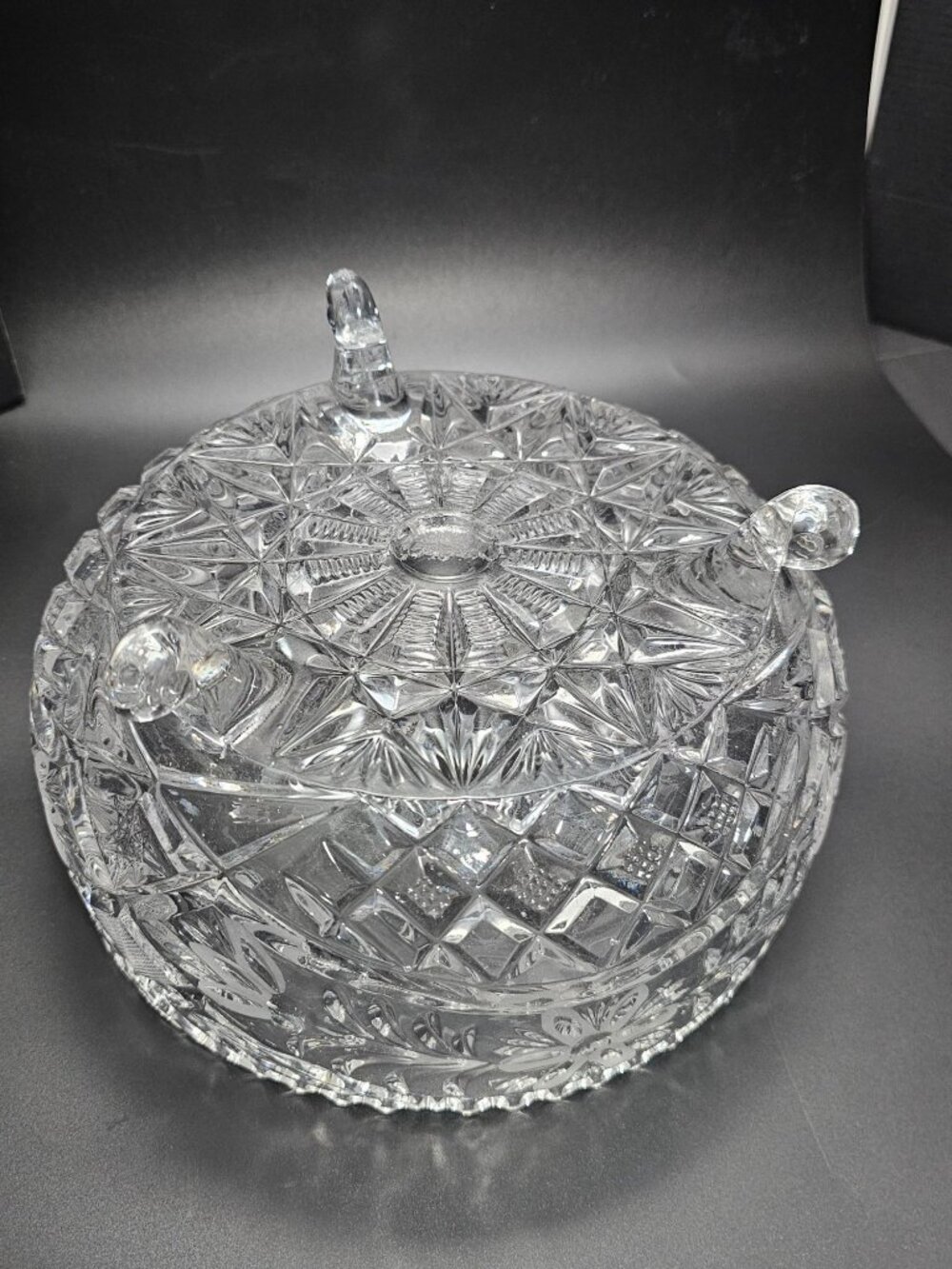 Anna Hutte Cut Glass Bowl vintage West Germany Lead Crystal footed Centerpiece - Picture 9 of 10
